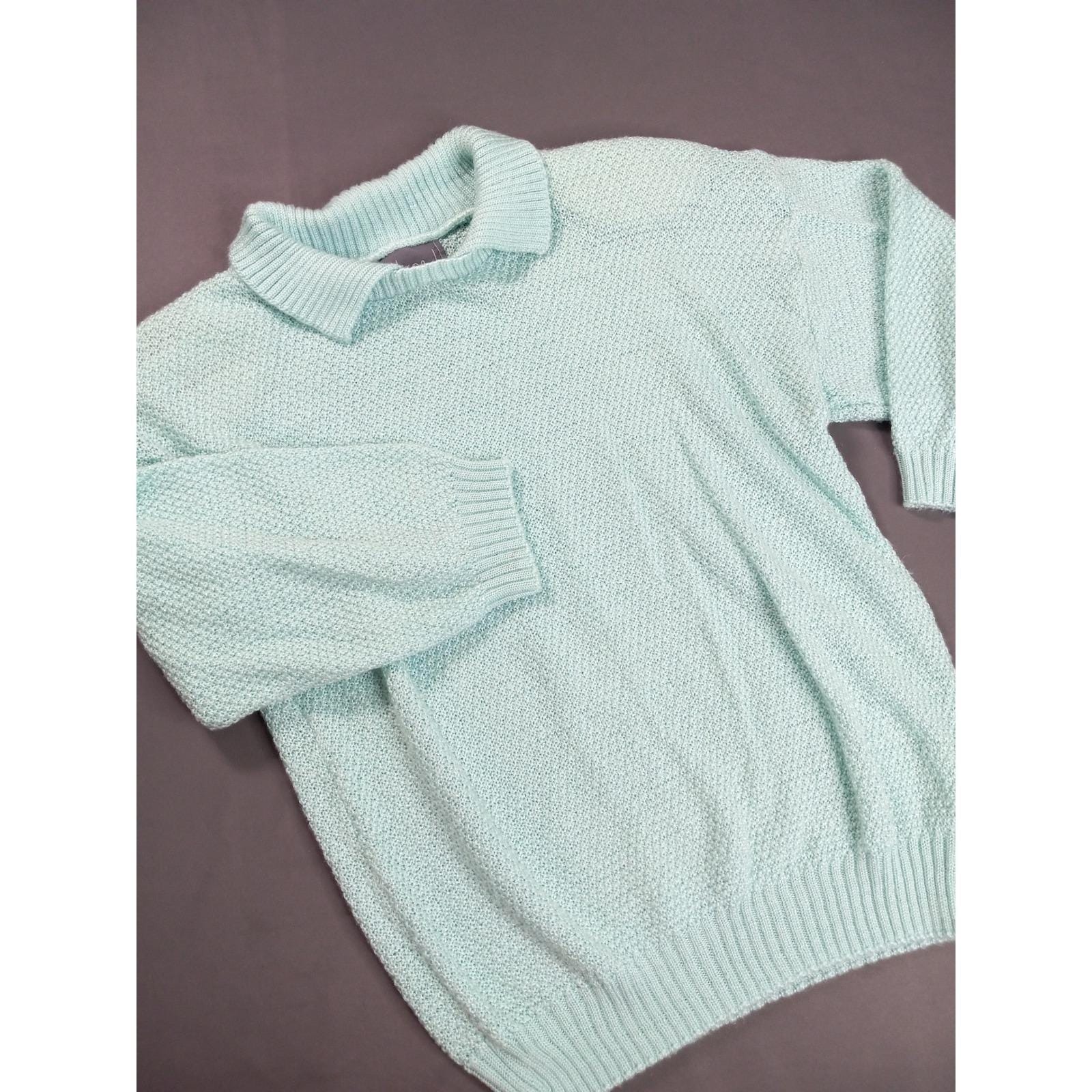 80s Alison J Petite Mint Green Knit Sweater Vintage Usa Polo Collar Small